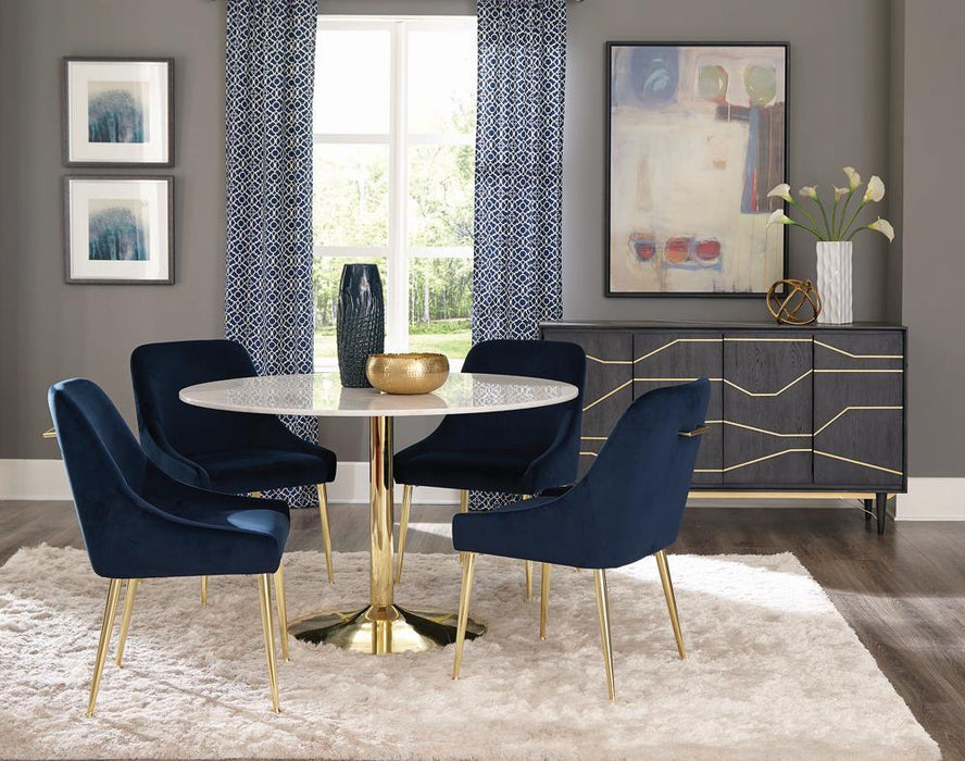 Kella Round Marble Top Dining Table White and Gold - Orbit Furniture (Richmond,BC)