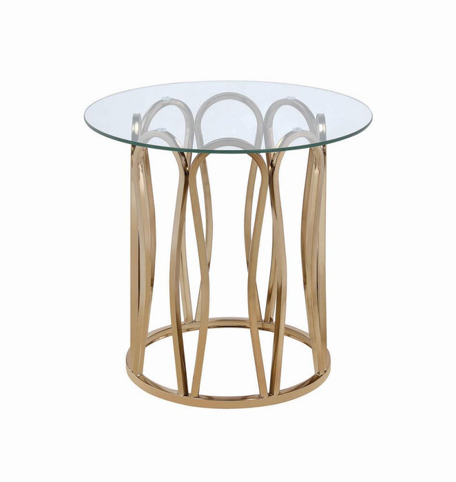 Monett Round End Table Chocolate Chrome and Clear - Orbit Furniture (Richmond,BC)
