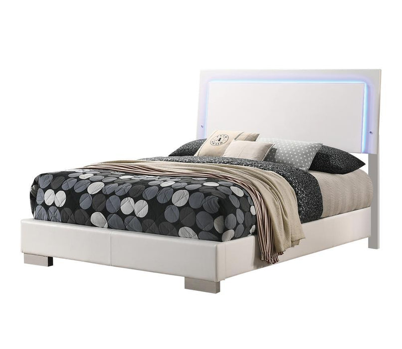 Felicity Full & Twin Panel Bed with LED Lighting Glossy White - Orbit Furniture (Richmond,BC)