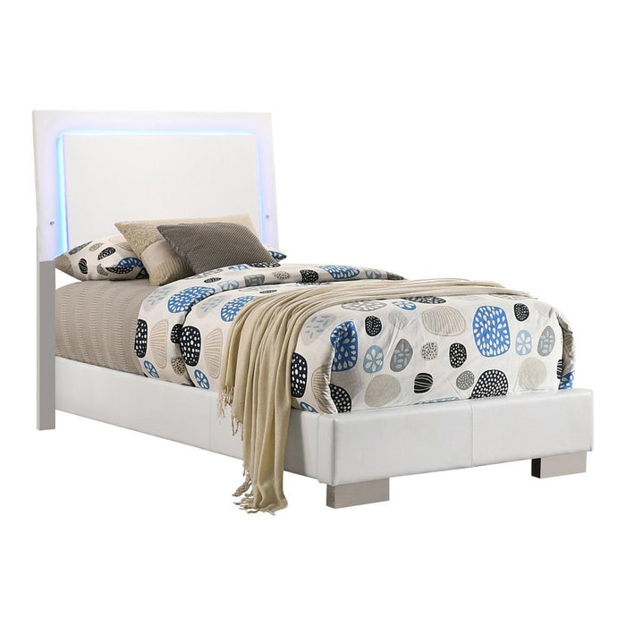 Felicity Full & Twin Panel Bed with LED Lighting Glossy White - Orbit Furniture (Richmond,BC)