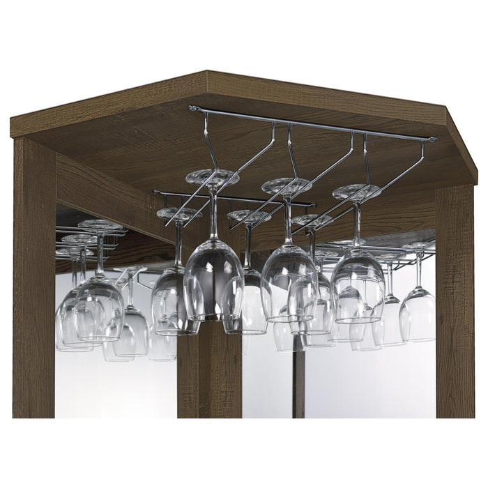 Alviso Corner Bar Cabinet with Stemware Rack Rustic Oak - Orbit Furniture (Richmond,BC)