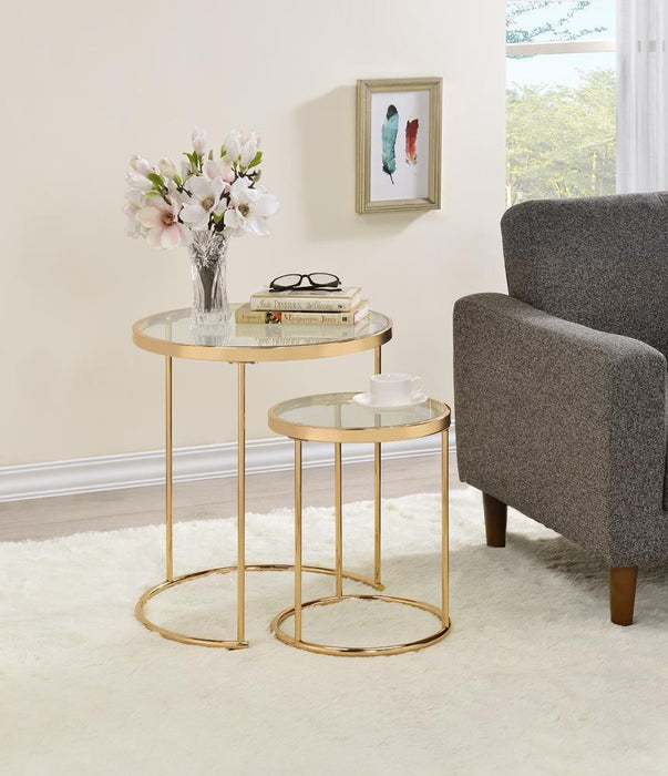 Maylin 2-piece Round Glass Top Nesting Tables Gold - Orbit Furniture (Richmond,BC)