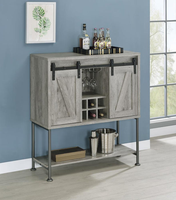 Claremont Sliding Door Bar Cabinet with Lower Shelf Grey Driftwood - Orbit Furniture (Richmond,BC)