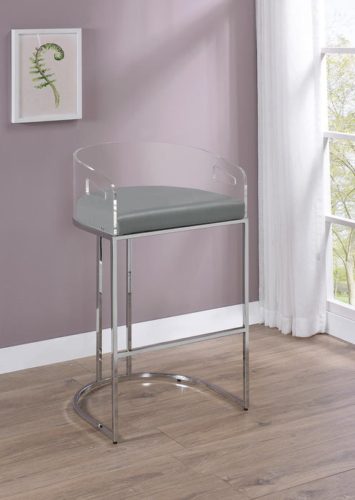 Thermosolis Acrylic Back Bar Stools Grey and Chrome (Set of 2) - Orbit Furniture (Richmond,BC)