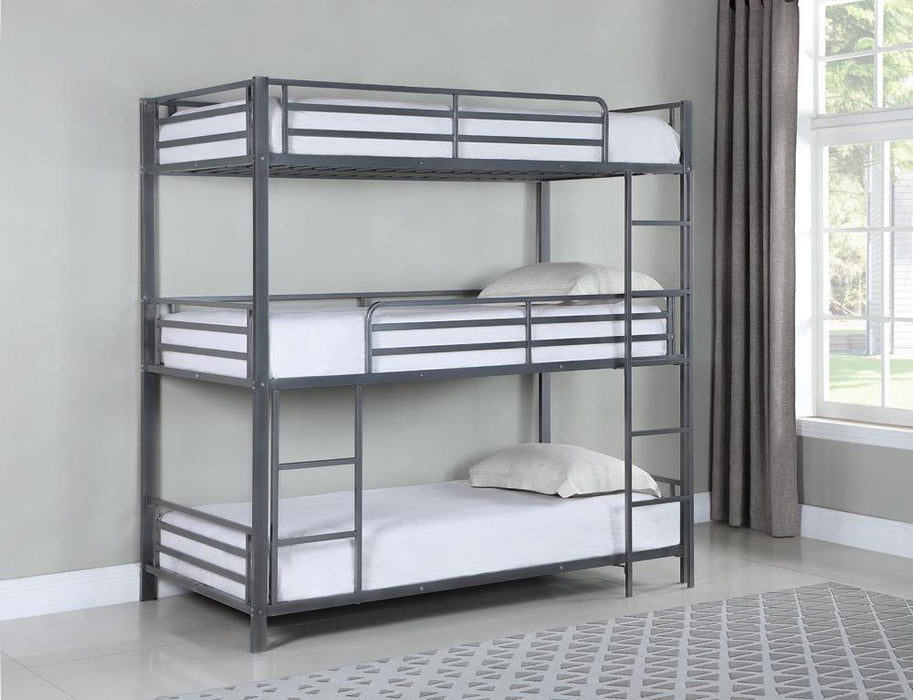 Maynard Metal Triple Twin Bunk Bed Gunmetal - Orbit Furniture (Richmond,BC)