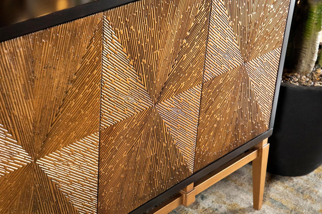Zira Sunburst 4-door Accent Cabinet Brown and Antique Gold - Orbit Furniture (Richmond,BC)