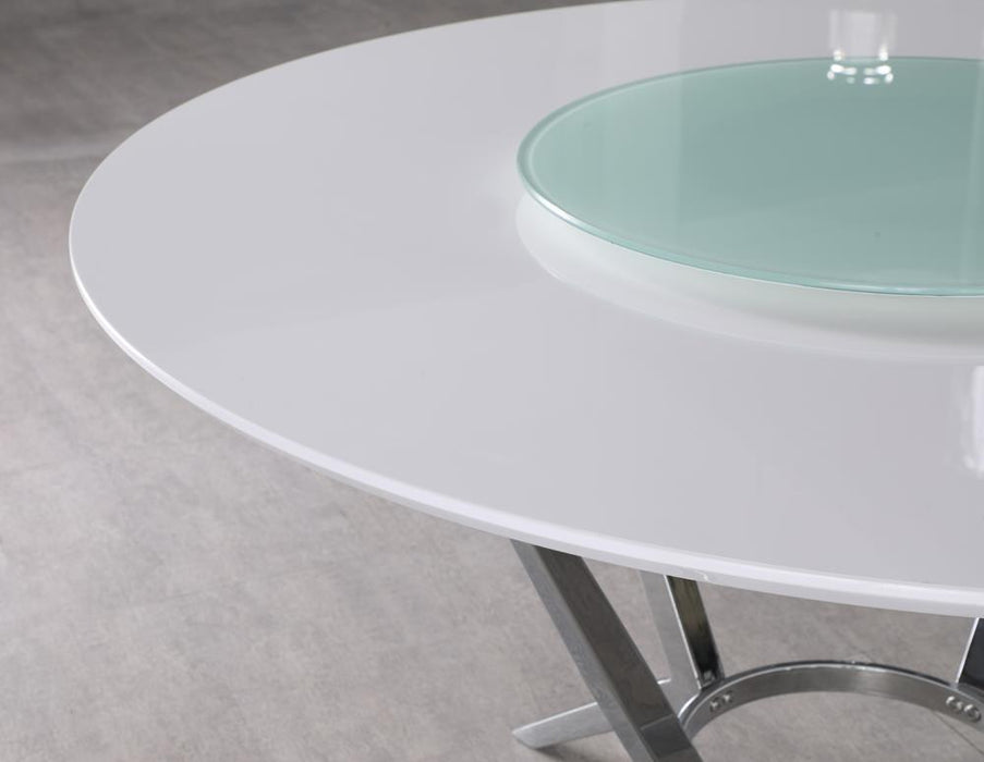 Abby Round Dining Table with Lazy Susan White and Chrome - Orbit Furniture (Richmond,BC)