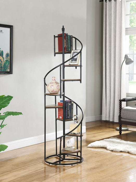 Roseglen 8-shelf Staircase Bookcase Rustic Brown and Black - Orbit Furniture (Richmond,BC)