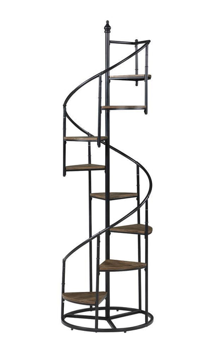 Roseglen 8-shelf Staircase Bookcase Rustic Brown and Black - Orbit Furniture (Richmond,BC)
