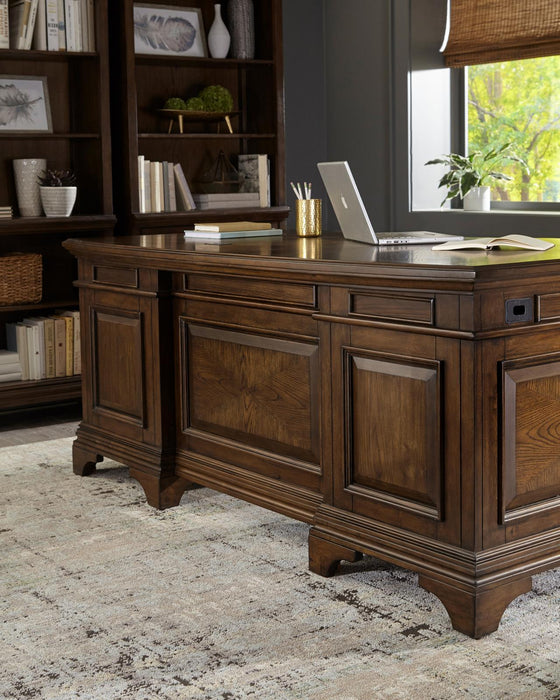 Hartshill Executive Desk with File Cabinets Burnished Oak - Orbit Furniture (Richmond,BC)