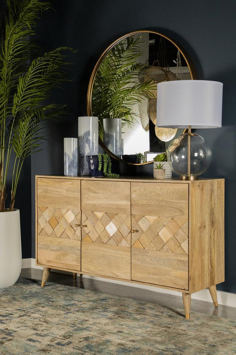 Alyssum Checkered Pattern 3-door Accent Cabinet Natural - Orbit Furniture (Richmond,BC)