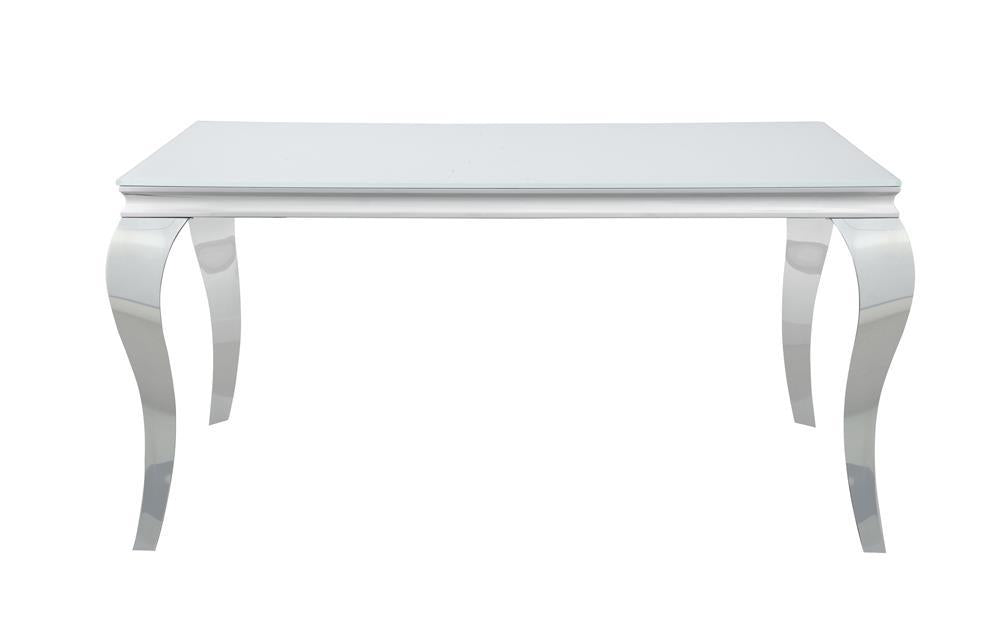 Carone Rectangular Glass Top Dining Table White and Chrome - Orbit Furniture (Richmond,BC)