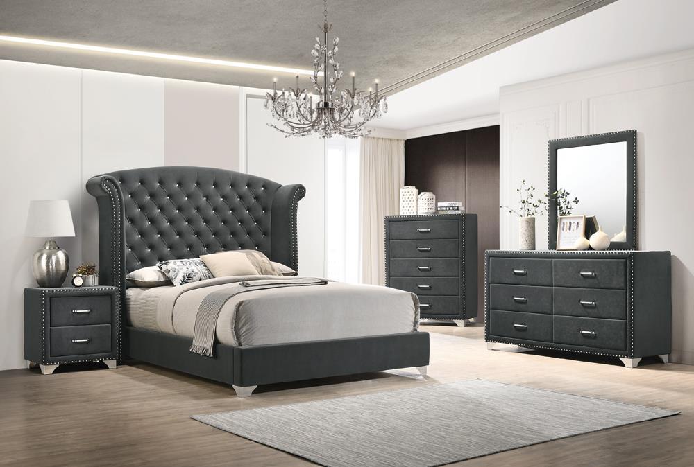 Melody 5-drawer Upholstered Chest Grey - Orbit Furniture (Richmond,BC)