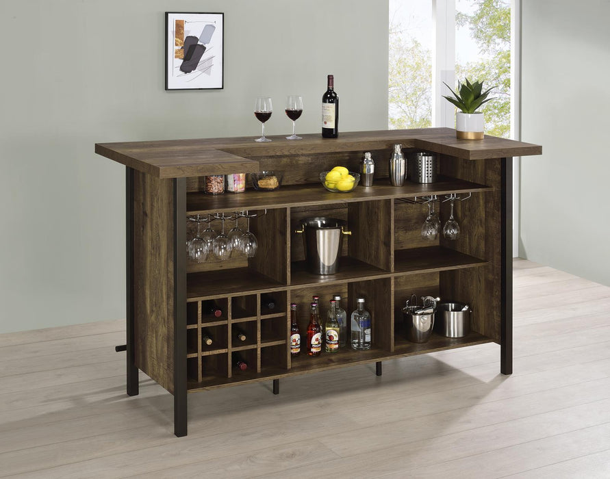 Bellemore Rectangular Storage Bar Unit Rustic Oak - Orbit Furniture (Richmond,BC)