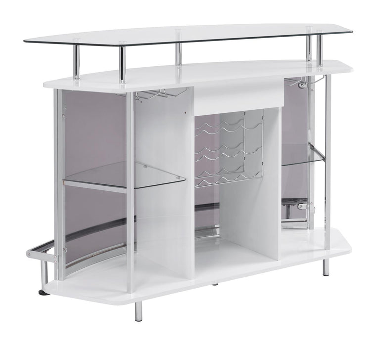 Gideon Crescent Shaped Glass Top Bar Unit with Drawer - Orbit Furniture (Richmond,BC)