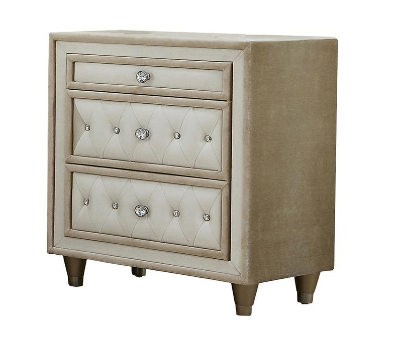 Antonella 3-drawer Upholstered Nightstand Ivory and Camel - Orbit Furniture (Richmond,BC)