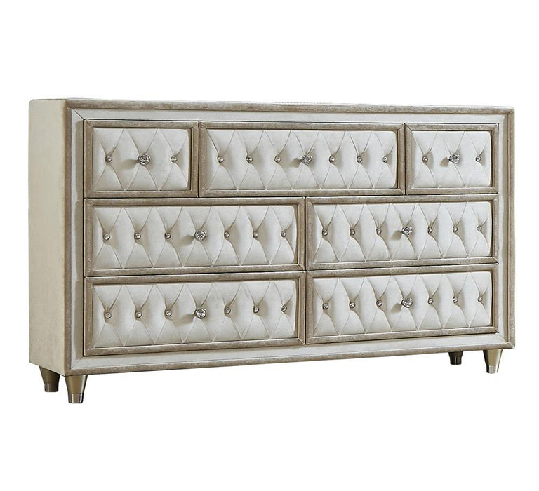 Antonella 7-drawer Upholstered Dresser Ivory and Camel - Orbit Furniture (Richmond,BC)