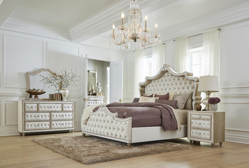Antonella 5-drawer Upholstered Chest Ivory and Camel - Orbit Furniture (Richmond,BC)