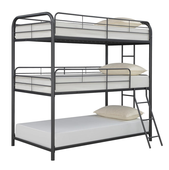 Garner Triple Twin Bunk Bed with Ladder Gunmetal - Orbit Furniture (Richmond,BC)