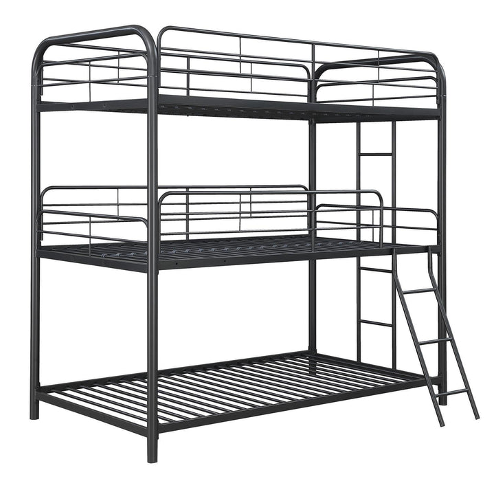 Garner Triple Twin Bunk Bed with Ladder Gunmetal - Orbit Furniture (Richmond,BC)