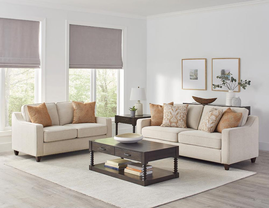 Christine Upholstered Cushion Back Loveseat Beige - Orbit Furniture (Richmond,BC)
