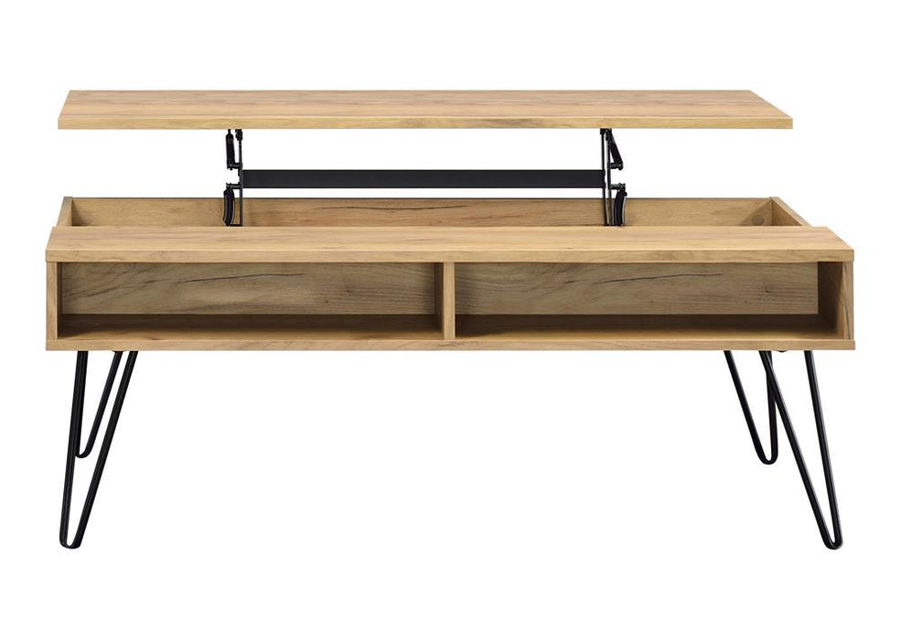 Fanning Lift Top Storage Coffee Table Golden Oak and Black - Orbit Furniture (Richmond,BC)