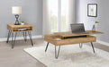 Fanning Square End Table with Open Compartment Golden Oak and Black - Orbit Furniture (Richmond,BC)