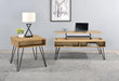 Fanning Square End Table with Open Compartment Golden Oak and Black - Orbit Furniture (Richmond,BC)