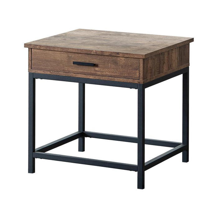 Byers Square 1-drawer End Table Brown Oak and Sandy Black - Orbit Furniture (Richmond,BC)
