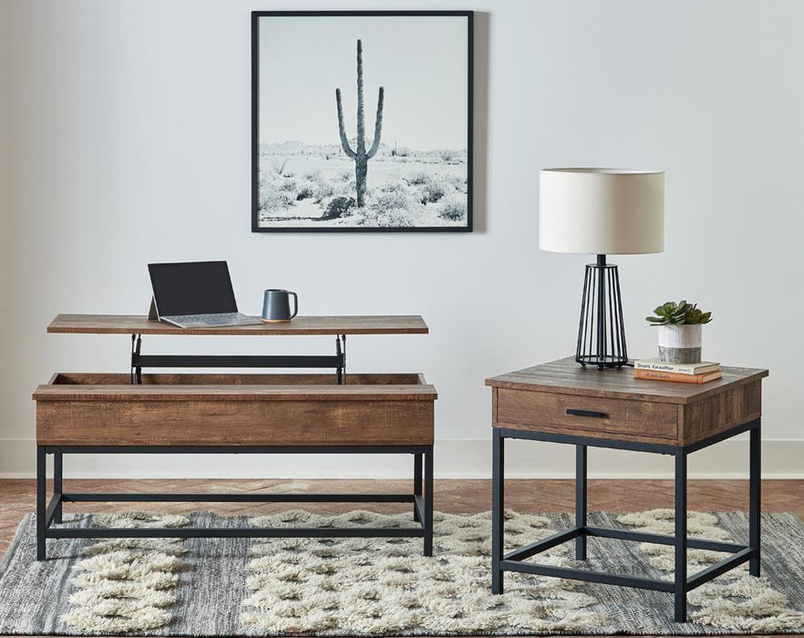 Byers Square 1-drawer End Table Brown Oak and Sandy Black - Orbit Furniture (Richmond,BC)