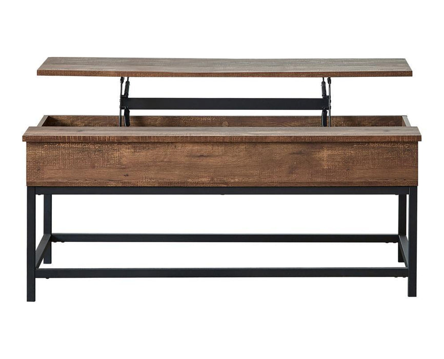 Byers Black Coffee Table with Hidden Storage Brown Oak and Sandy Black - Orbit Furniture (Richmond,BC)