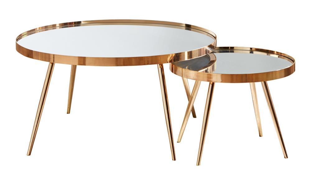 Kaelyn 2-piece Mirror Top Nesting Coffee Table Mirror and Gold - Orbit Furniture (Richmond,BC)