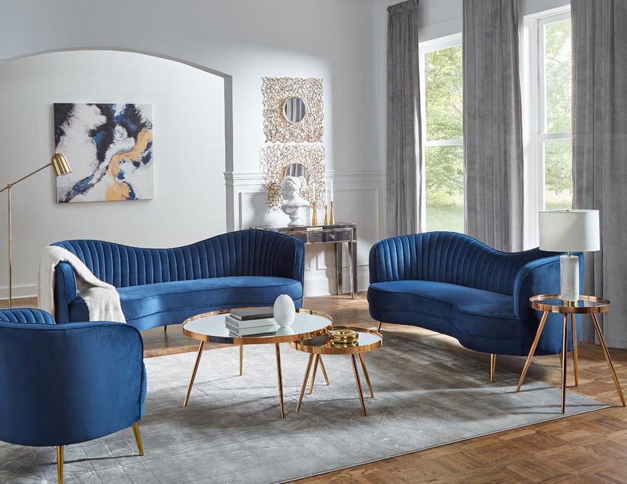 Sophia Upholstered Camel Back Loveseat Blue - Orbit Furniture (Richmond,BC)