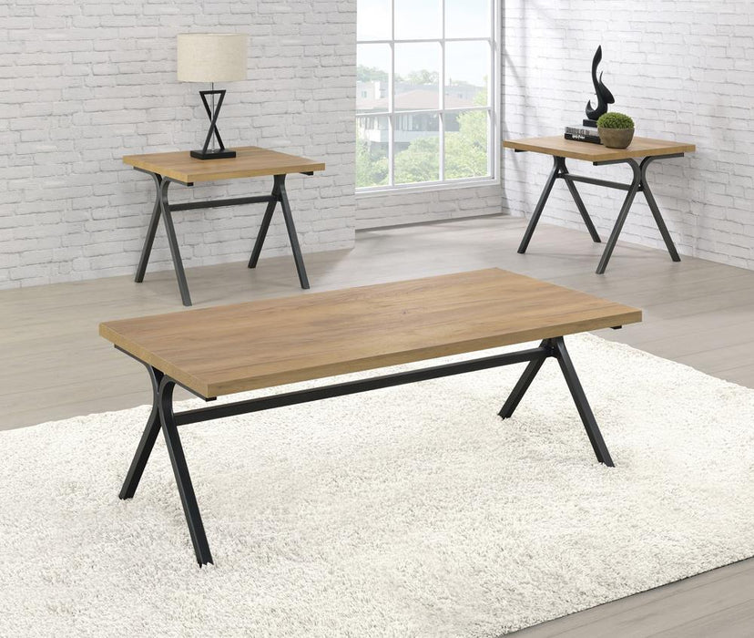 Colmar 3-piece Trestle Occasional Table Set Golden Oak and Gunmetal - Orbit Furniture (Richmond,BC)