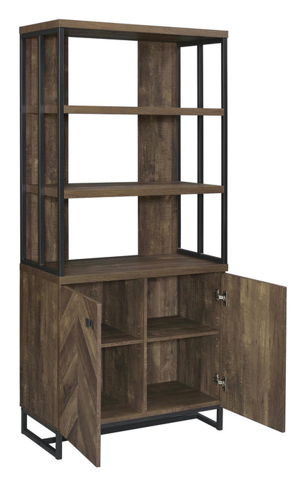 Millbrook 2-door Bookcase Rustic Oak Herringbone and Gunmetal - Orbit Furniture (Richmond,BC)