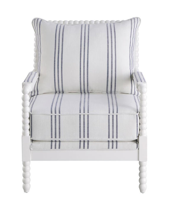 Blanchett Upholstered Accent Chair with Spindle Accent White and Navy - Orbit Furniture (Richmond,BC)
