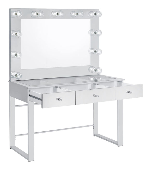 Umbridge 3-drawer Vanity with Lighting Chrome and White - Orbit Furniture (Richmond,BC)