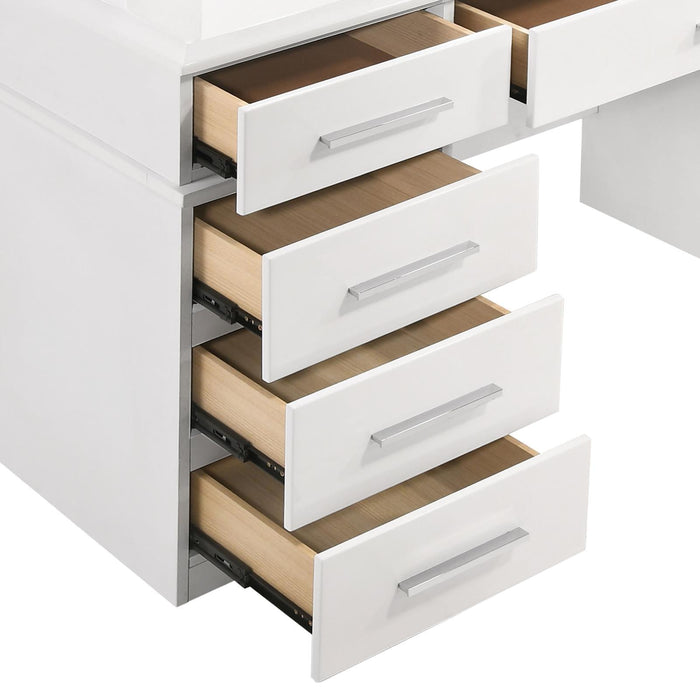 Felicity 9-drawer Vanity Desk with Lighted Mirror Glossy White - Orbit Furniture (Richmond,BC)