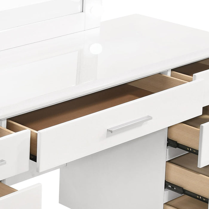 Felicity 9-drawer Vanity Desk with Lighted Mirror Glossy White - Orbit Furniture (Richmond,BC)