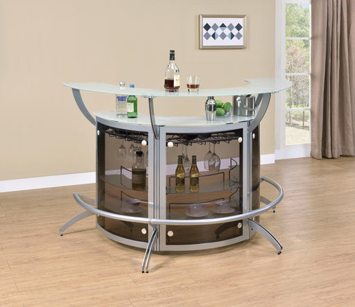 Dallas 2-shelf Curved Home Bar Silver and Frosted Glass (Set of 3) - Orbit Furniture (Richmond,BC)